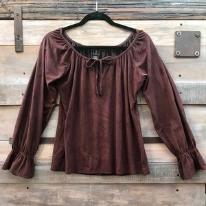 INC Brown Bohemian Size Small Suede-Like Top